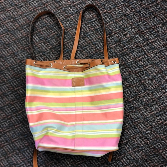 Coach fabric, pastel striped backpack - Picture 1 of 12